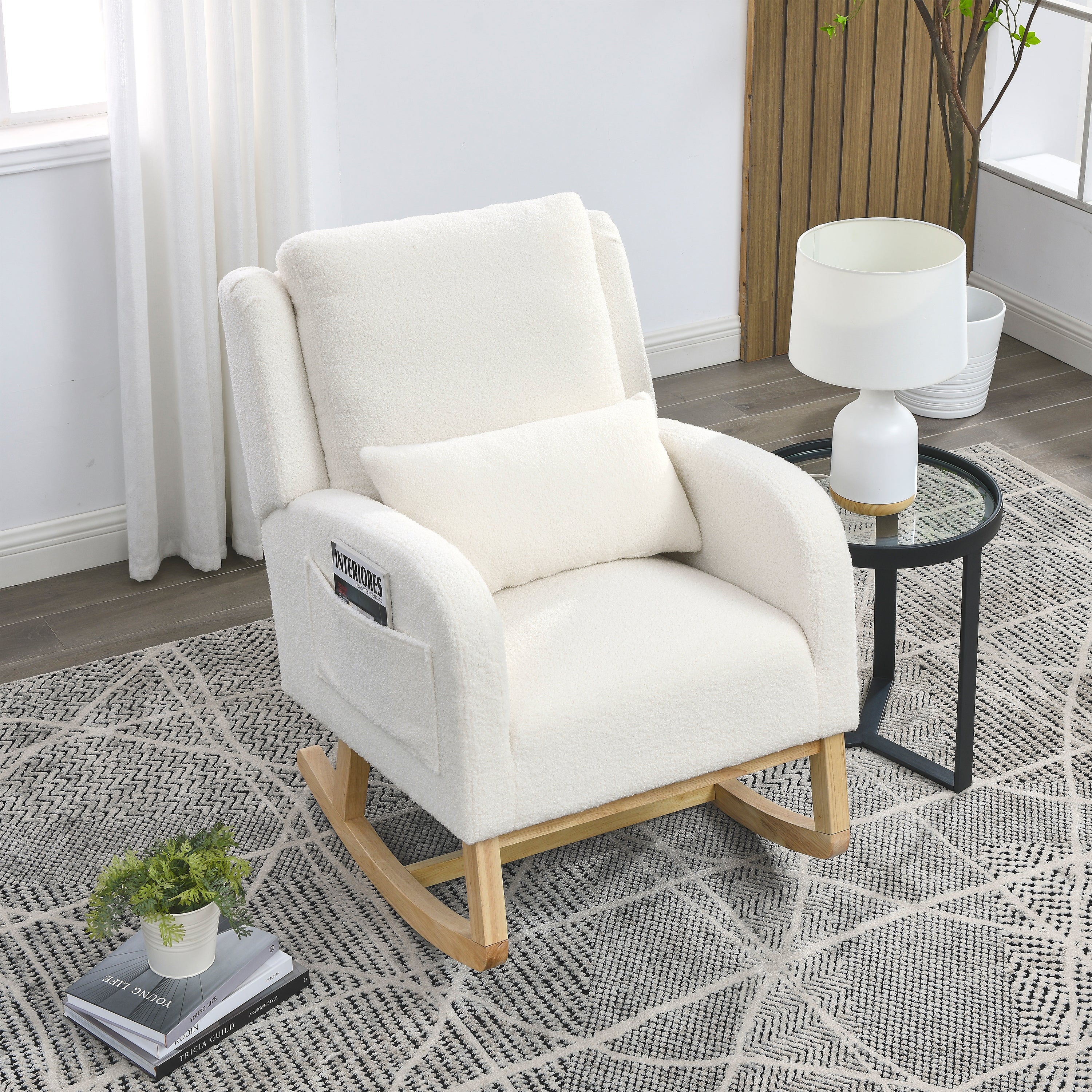 Bellemave Modern Accent Casual Armchair Rocker with One Lumbar Pillow and Two Side Pockets