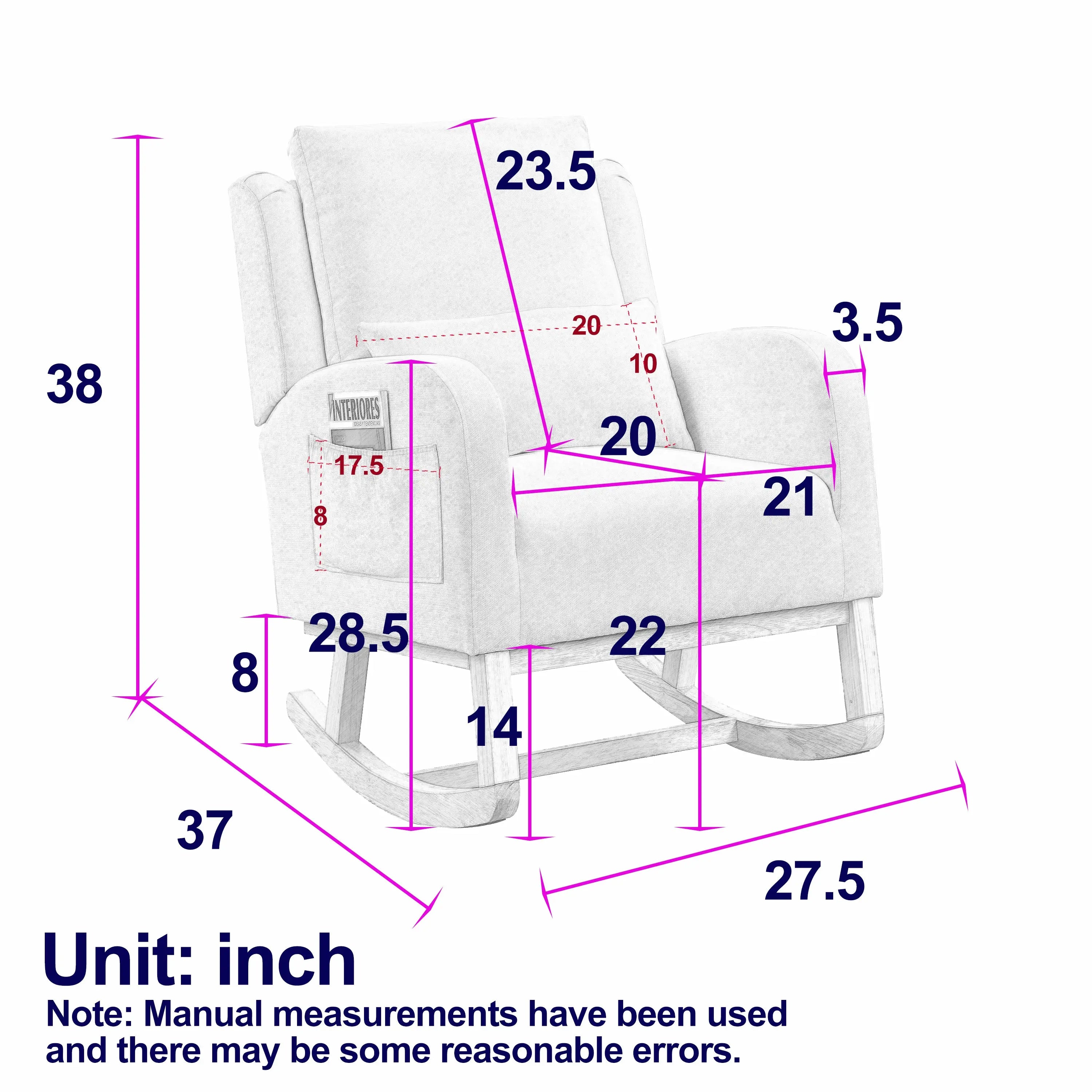 Bellemave Modern Accent Casual Armchair Rocker with One Lumbar Pillow and Two Side Pockets Bellemave