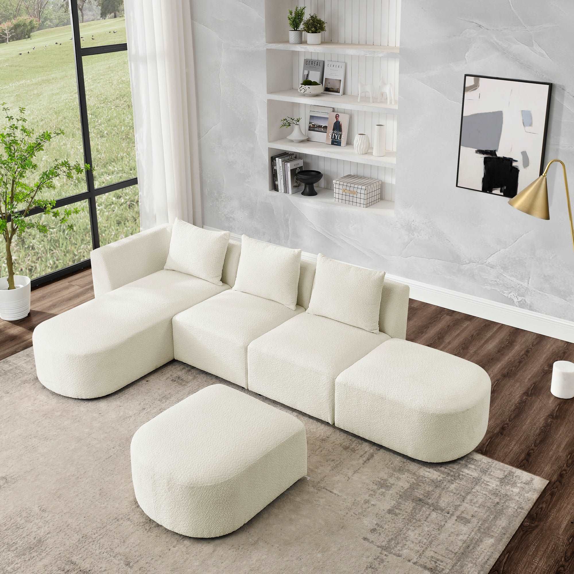Bellemave 113" L-Shape Sectional Sofa with Left Side Chaise and Ottoman, Modular Sofa, DIY Combination