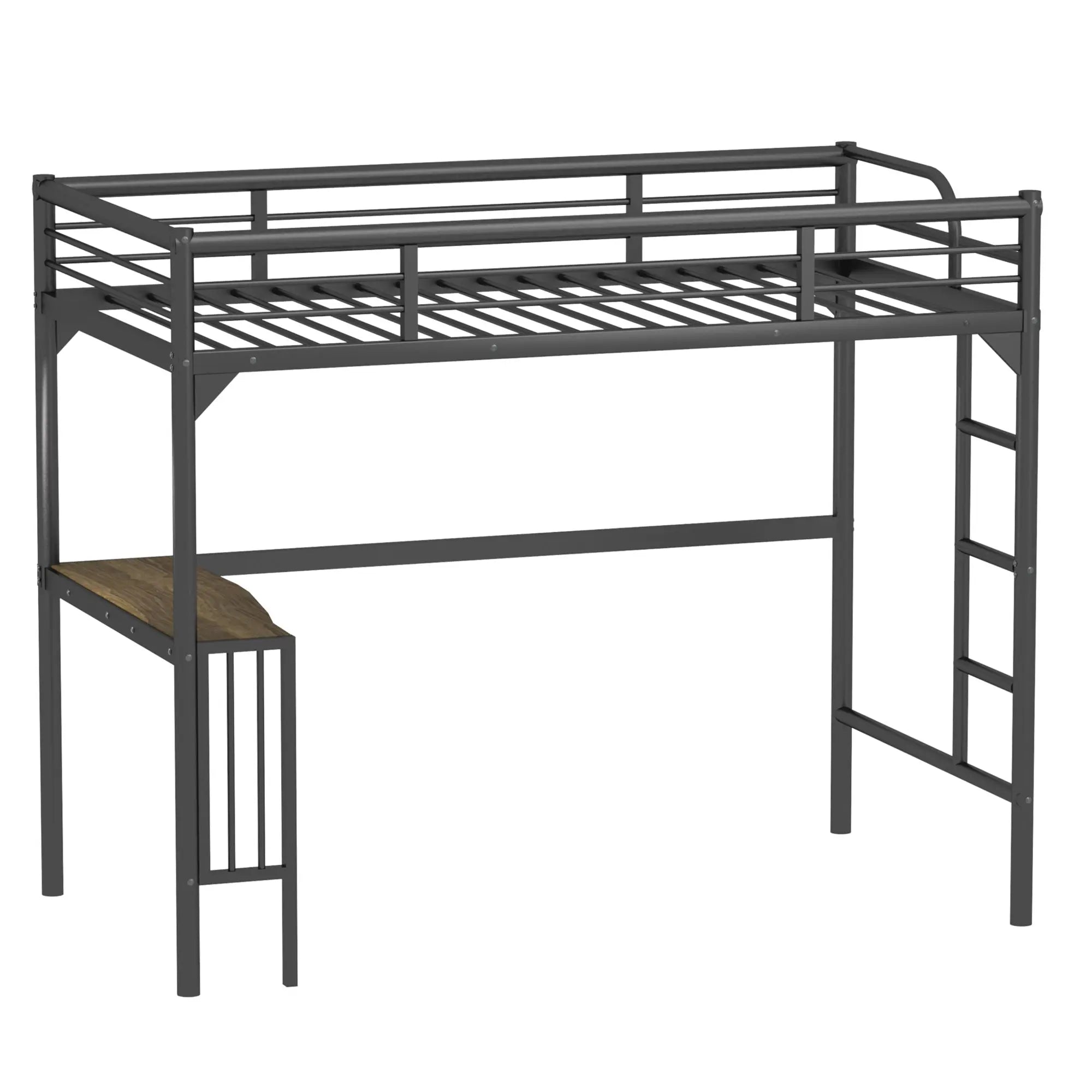 Bellemave® Twin Size Metal Loft Bed with Desk, Ladder and Guardrails Bellemave®