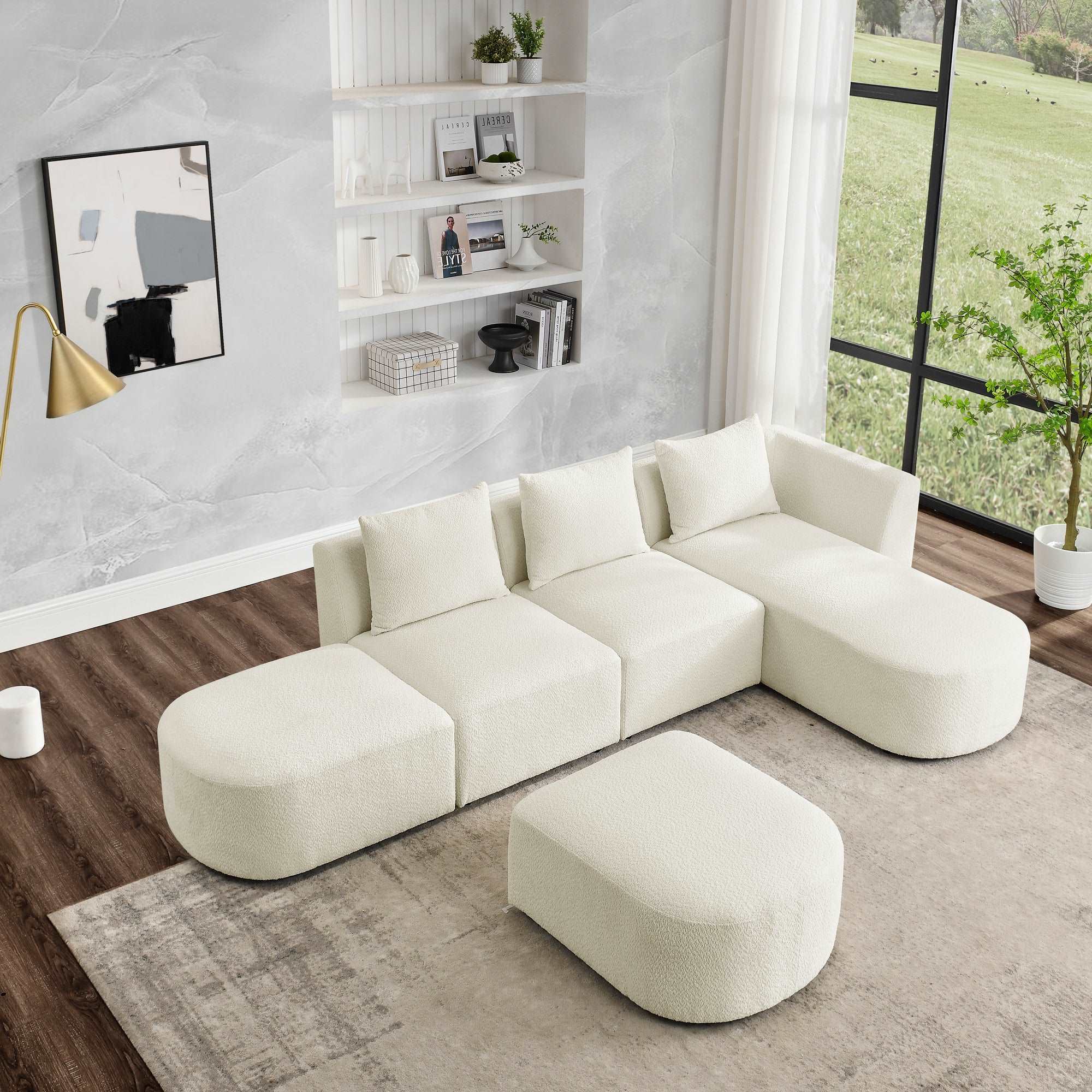 Bellemave 113" L-Shape Sectional Sofa with Right Side Chaise and Ottoman, Modular Sofa, DIY Combination