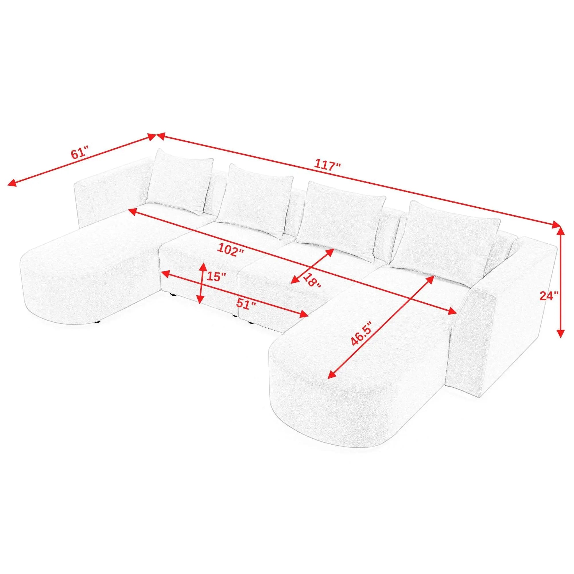 Bellemave 117" U-Shape Sectional Sofa including Two Single Seats and Two Chaises, DIY Combination