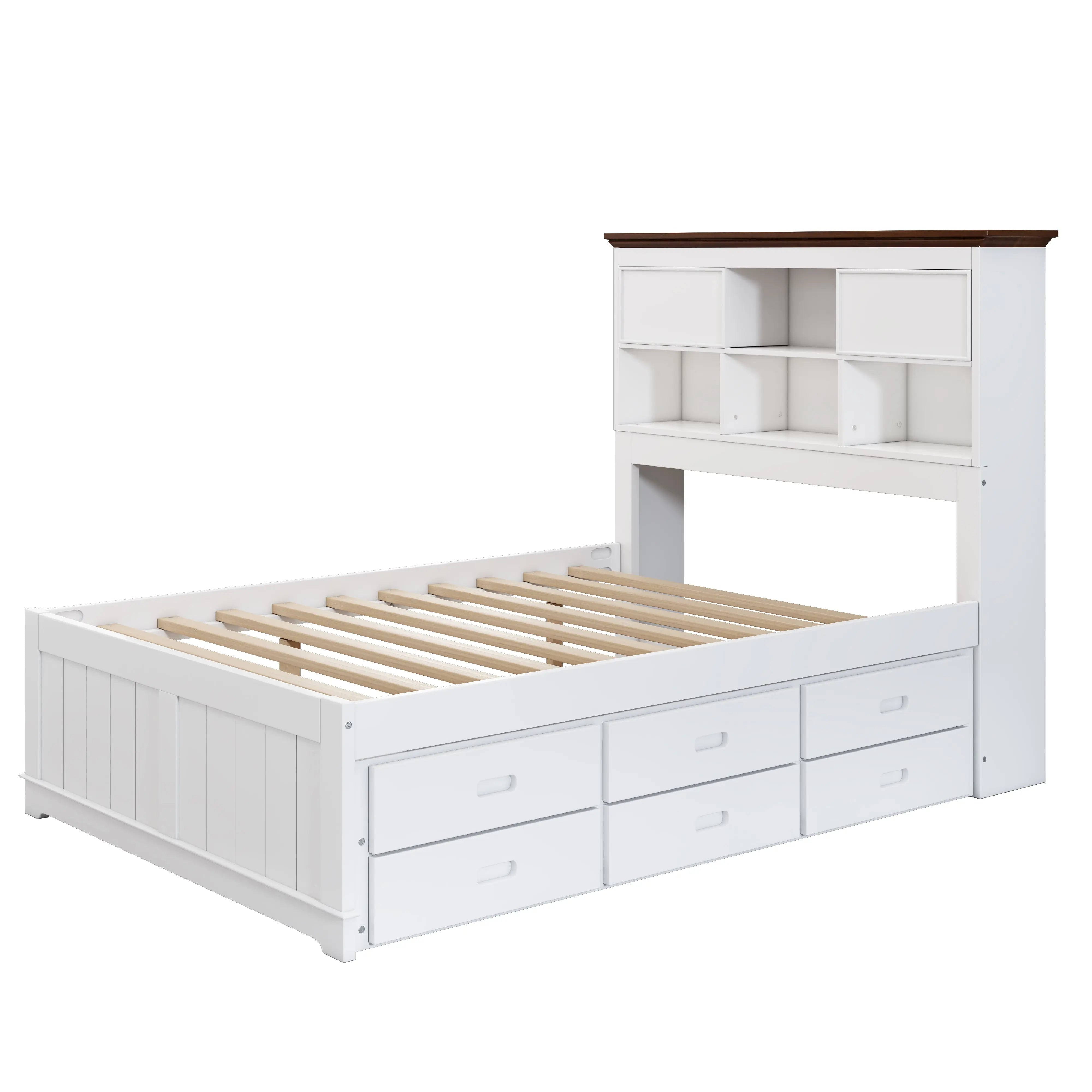 Bellemave Full Size Solid Pine Captain Bookcase Bed with Trundle Bed and 3 Spacious Under Bed Drawers Bellemave