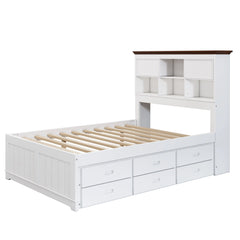 Bellemave Full Size Solid Pine Captain Bookcase Bed with Trundle Bed and 3 Spacious Under Bed Drawers Bellemave