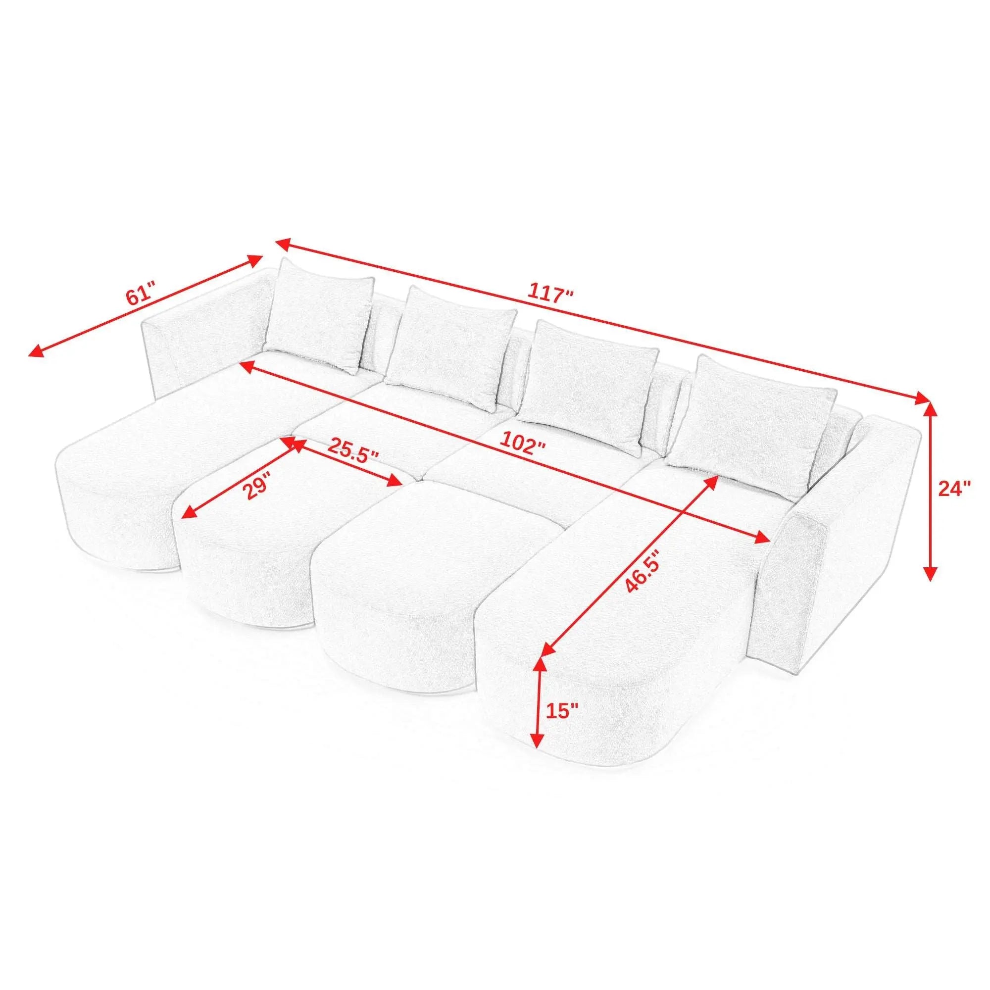 Bellemave 117" U-Shape Sectional Sofa including Two Single Seat, Two Chaises and Two Ottomans, DIY Combination