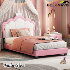 Bellemave® Upholstered Princess Bed with Crown Headboard and Footboard