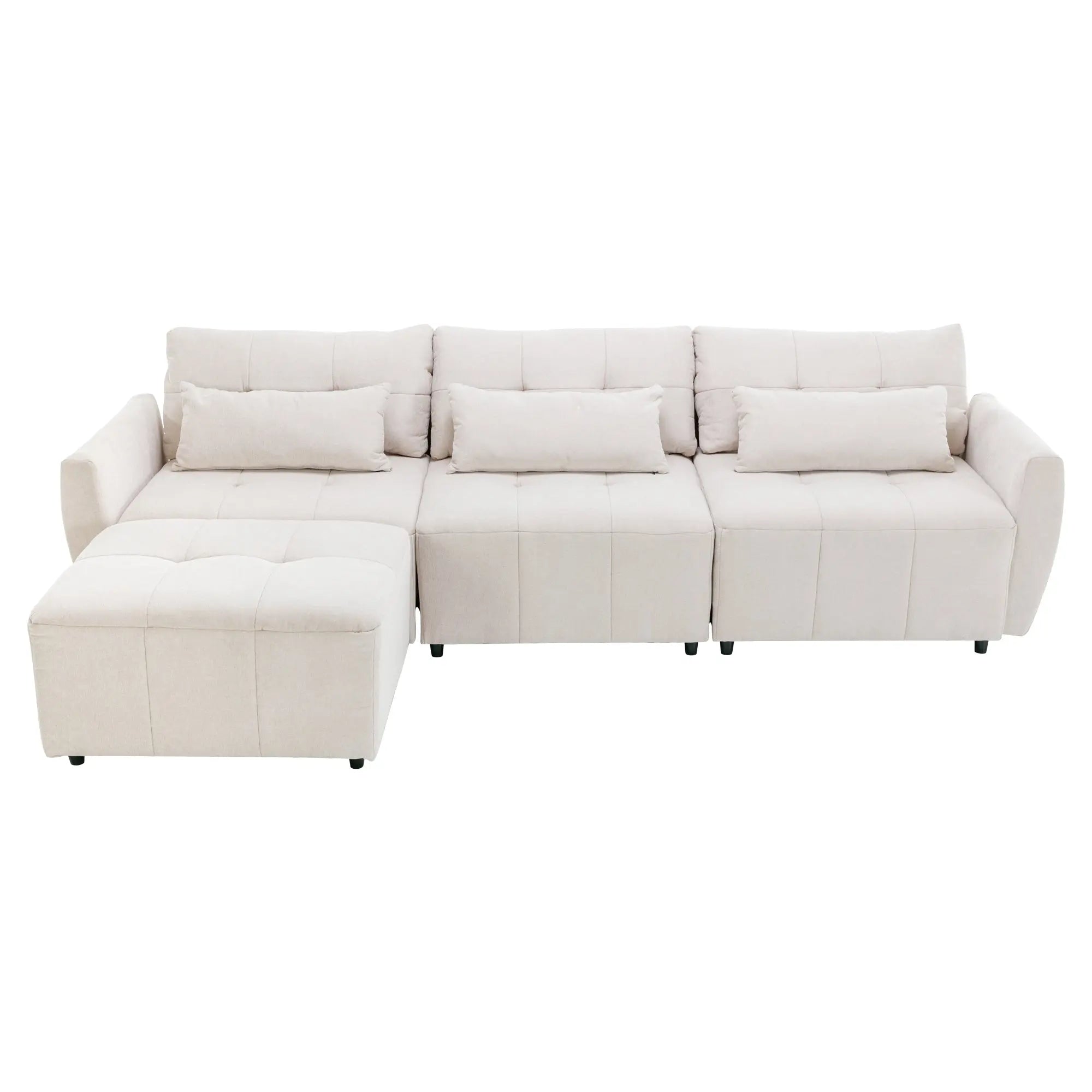 Bellemave® 113.3" Convertible Sectional Sofa Couch 3-Seat L-Shaped Sofa with Movable Ottoman and USB Bellemave