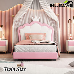 Bellemave® Upholstered Princess Bed with Crown Headboard and Footboard