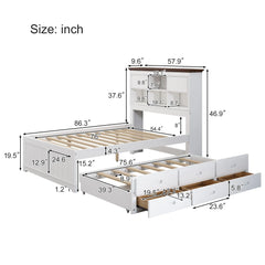 Bellemave Full Size Solid Pine Captain Bookcase Bed with Trundle Bed and 3 Spacious Under Bed Drawers Bellemave