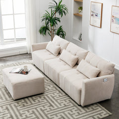 Bellemave® 113.3" Convertible Sectional Sofa Couch 3-Seat L-Shaped Sofa with Movable Ottoman and USB Bellemave