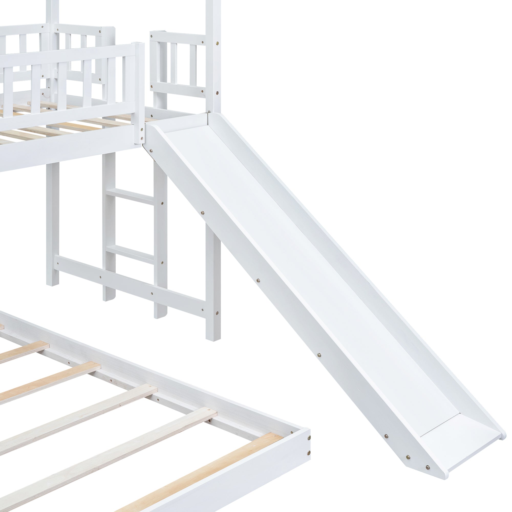 Bellemave® Twin over Full House Bunk Bed with Slide and Built-in Ladder Bellemave®