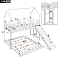 Bellemave® Twin over Full House Bunk Bed with Slide and Built-in Ladder Bellemave®