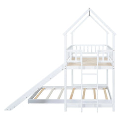 Bellemave® Twin over Full House Bunk Bed with Slide and Built-in Ladder Bellemave®