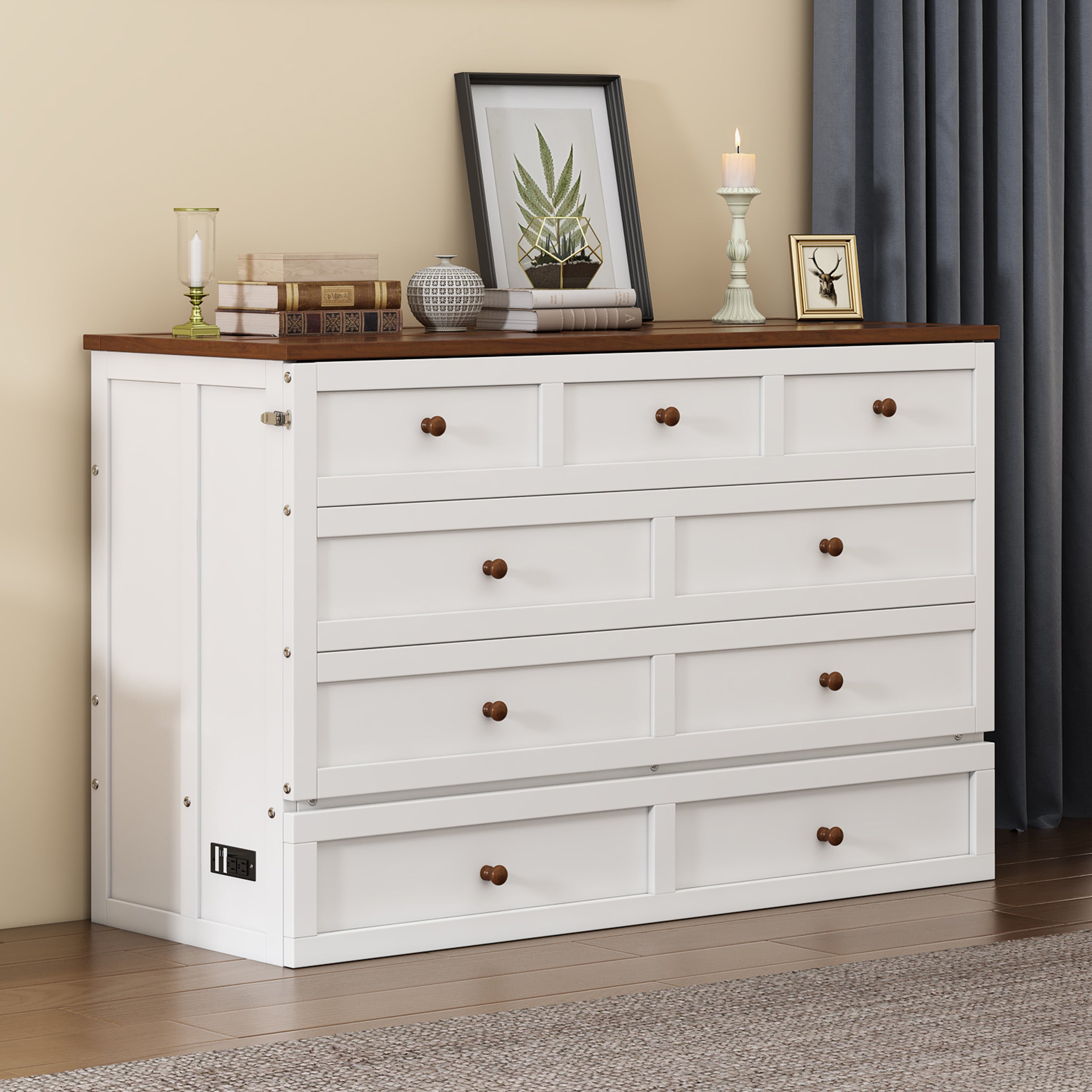 Bellemave® Solid Pine Murphy Bed Chest with Charging Station and Large Storage Drawer Bellemave®