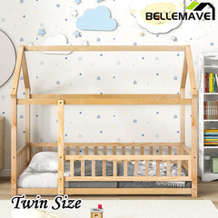 Bellemave® Montessori Wooden House Bed with Fence