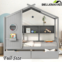 Bellemave® Wooden House Bed with 2 Drawers and Storage Shelf