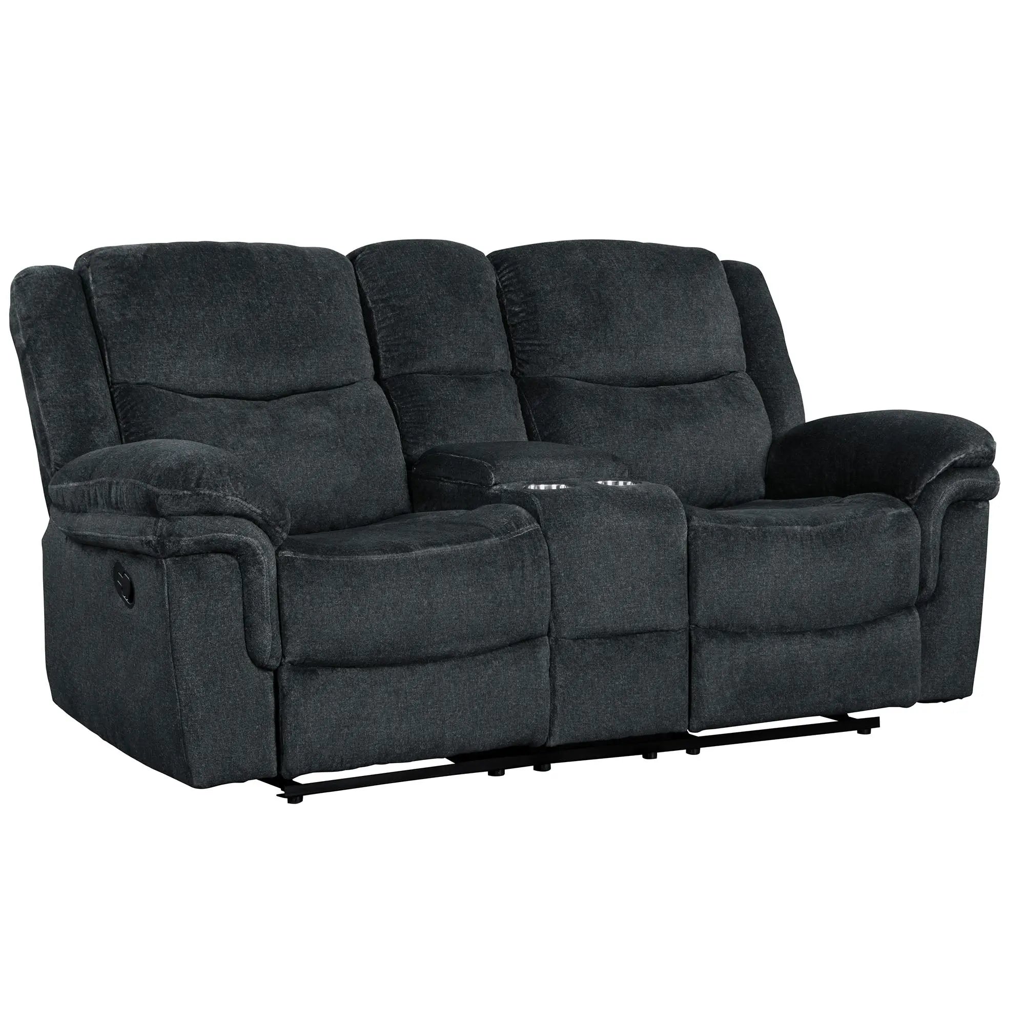 Bellemave® Home Theater Seating Manual Reclining Sofa with Hide-Away Storage, Cup Holders, 2 USB Ports, 2 Power Sockets Bellemave®