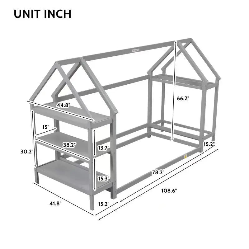 Bellemave Twin Size House-Shaped Floor Bed with 2 Detachable Stands Bellemave