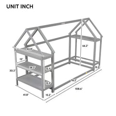 Bellemave Twin Size House-Shaped Floor Bed with 2 Detachable Stands Bellemave