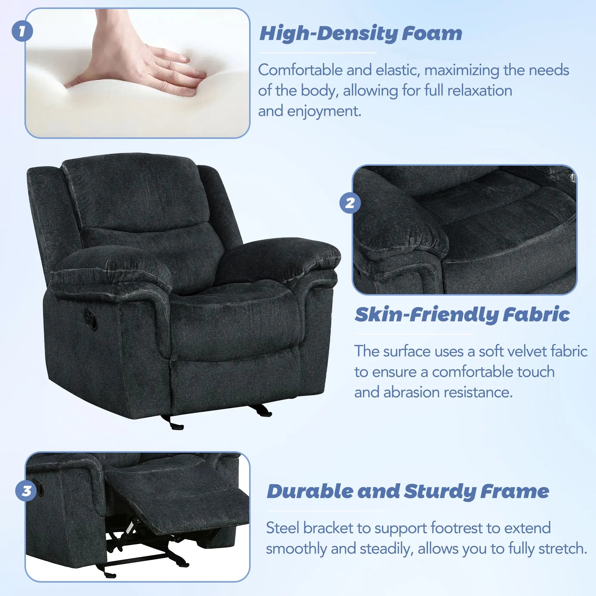 Bellemave® Home Theater Seating Manual Reclining Sofa with Hide-Away Storage, Cup Holders, 2 USB Ports, 2 Power Sockets Bellemave®