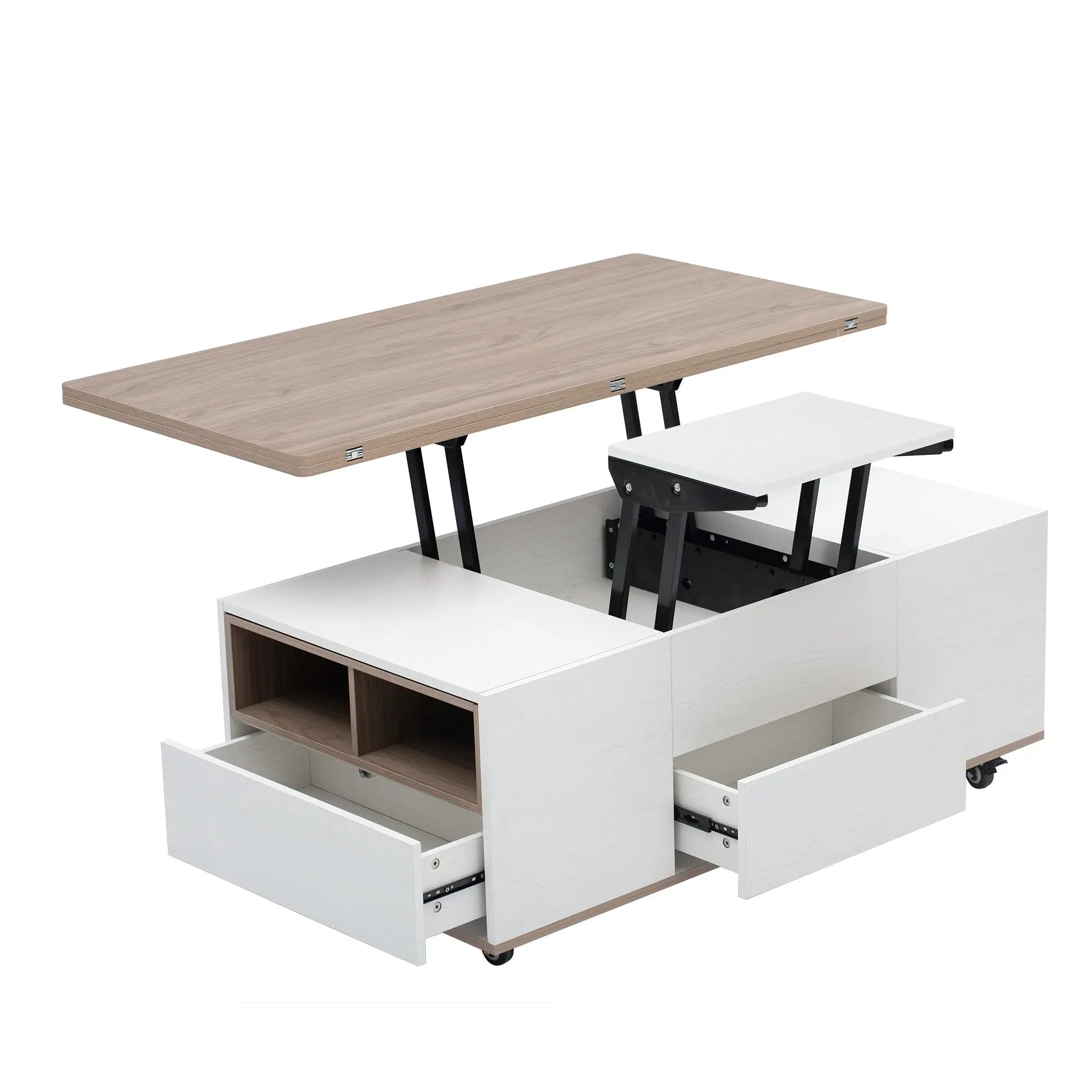 Bellemave 47.24" Modern Walnut & White Lift Top Coffee Table Multifunctional Table with Drawers & Shelves Bellemave