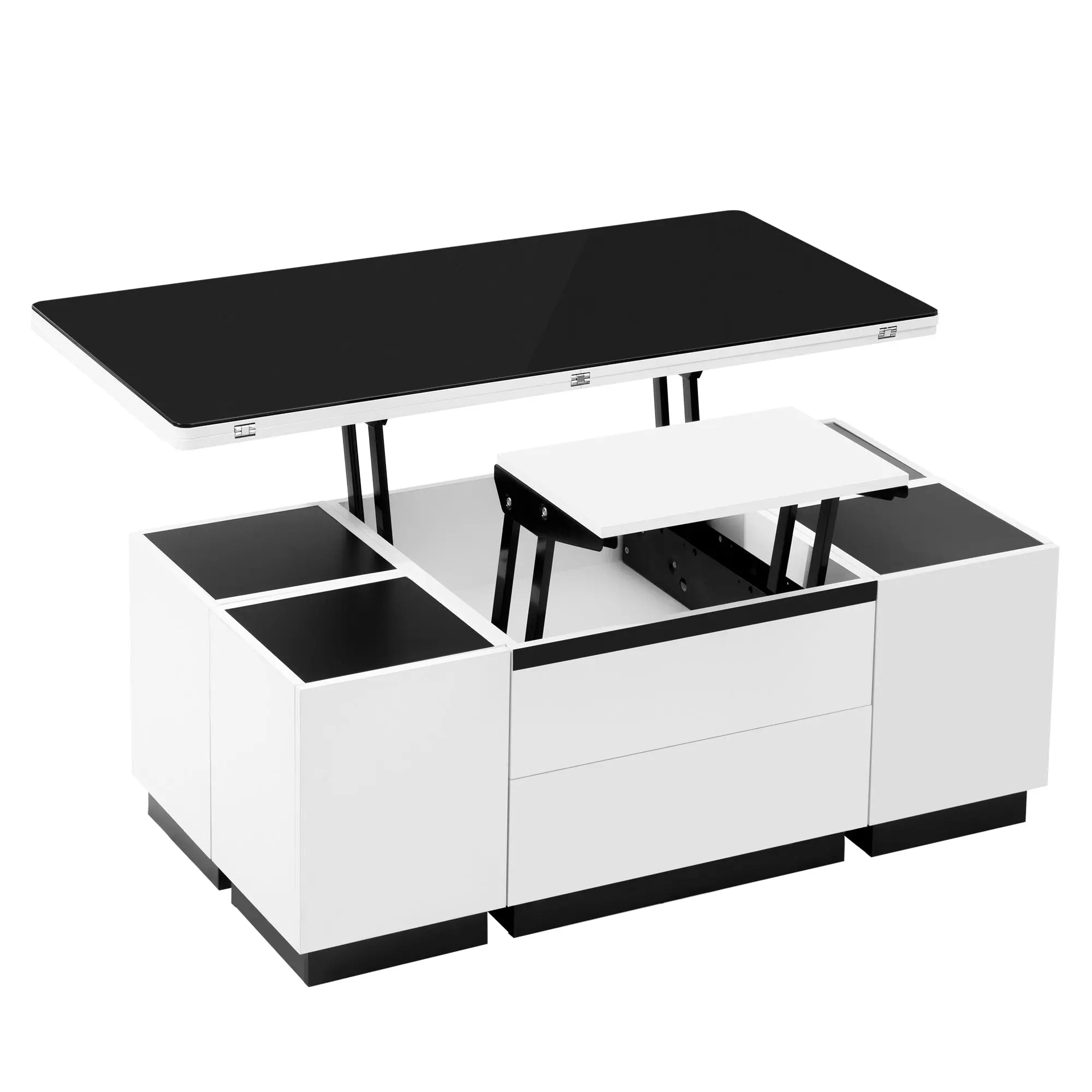 Bellemave 47.24" Modern White Lift Top Glass Coffee Table with Drawers & Storage Multifunction Table Bellemave