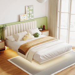 Bellemave Queen Size Floating Velvet Upholstered Platform Bed with Sensor Light and Headboard Bellemave