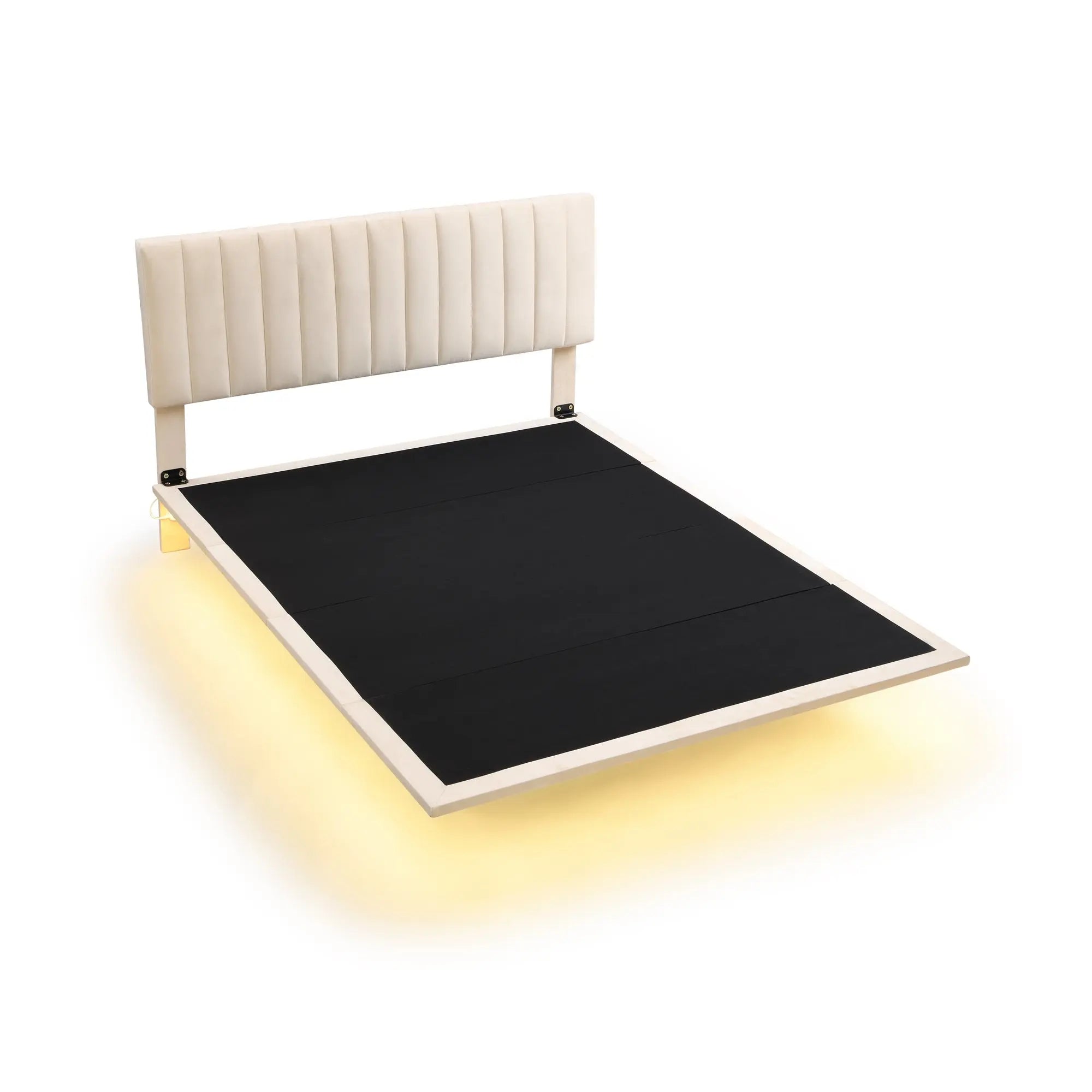 Bellemave Queen Size Floating Velvet Upholstered Platform Bed with Sensor Light and Headboard Bellemave