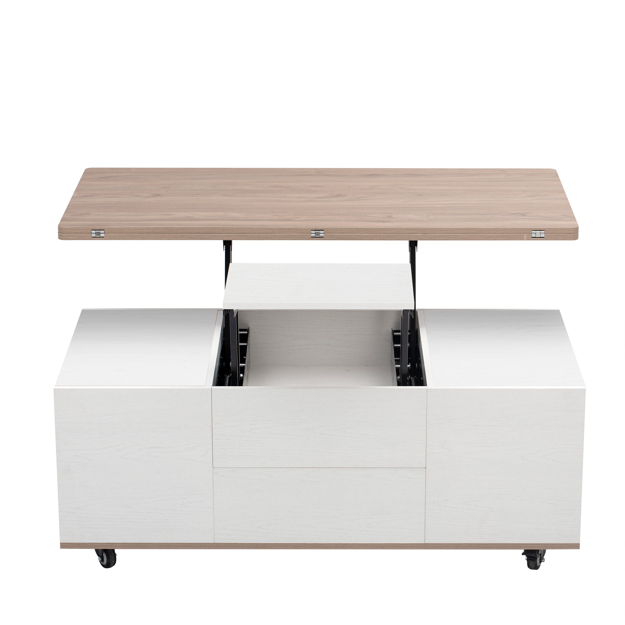 Bellemave 47.24" Modern Walnut & White Lift Top Coffee Table Multifunctional Table with Drawers & Shelves
