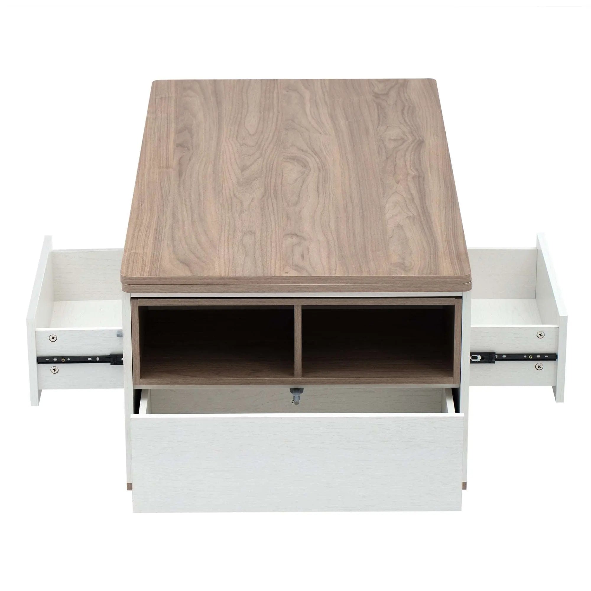 Bellemave 47.24" Modern Walnut & White Lift Top Coffee Table Multifunctional Table with Drawers & Shelves