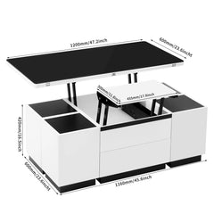 Bellemave 47.24" Modern White Lift Top Glass Coffee Table with Drawers & Storage Multifunction Table Bellemave