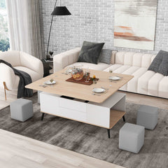 Bellemave 47.2" 5 Pieces Lift Top Coffee Table Set with Storage Convertible Dining Table with Ottomans
