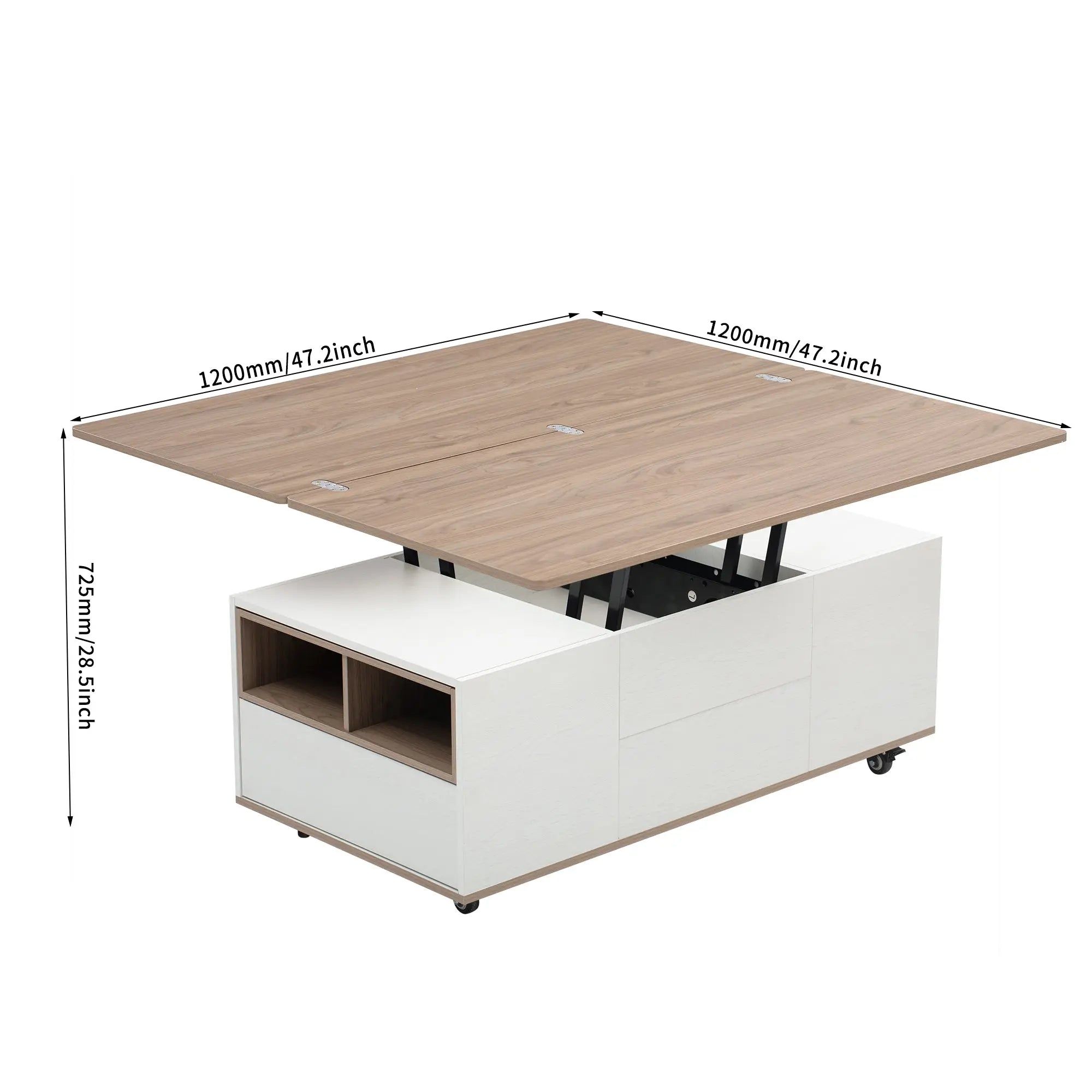 Bellemave 47.24" Modern Walnut & White Lift Top Coffee Table Multifunctional Table with Drawers & Shelves Bellemave