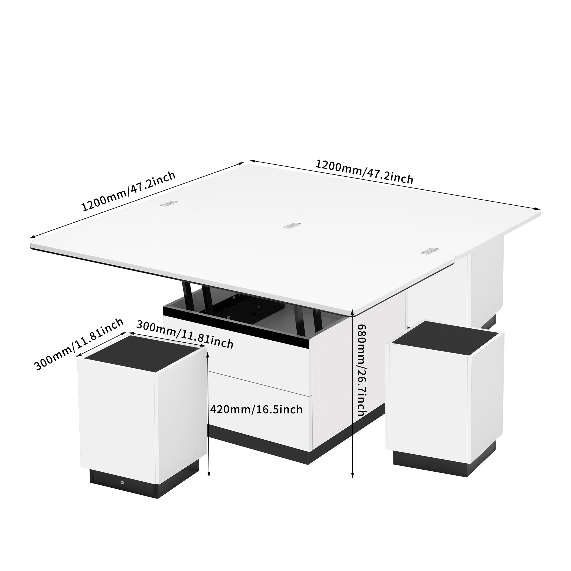 Bellemave 47.24" Modern White Lift Top Glass Coffee Table with Drawers & Storage Multifunction Table