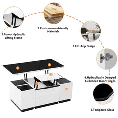 Bellemave 47.24" Modern White Lift Top Glass Coffee Table with Drawers & Storage Multifunction Table