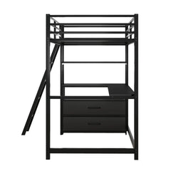 Bellemave® Twin Size Loft Bed with Desk and Shelves, Two Built-in Drawers Bellemave®