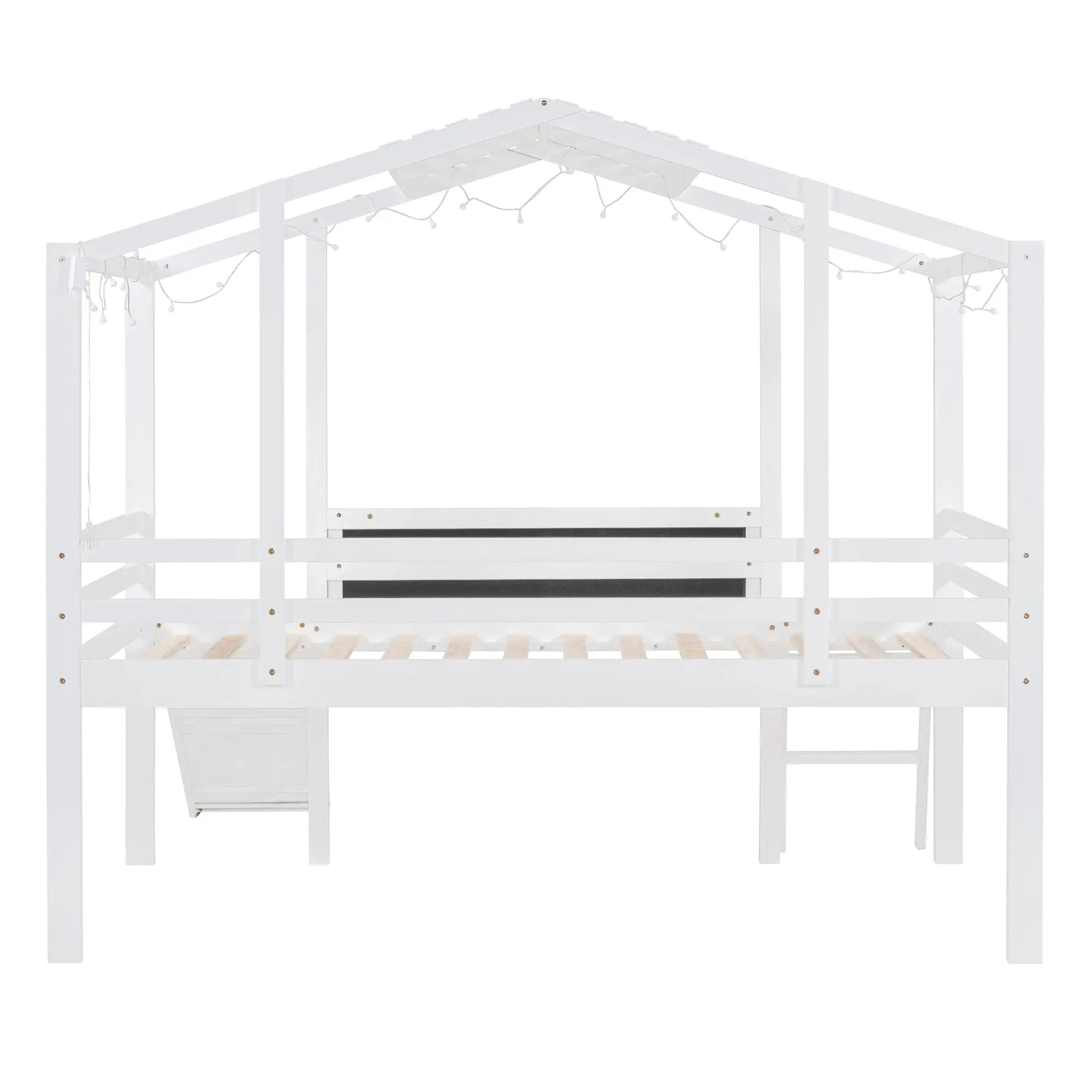 Bellemave® Twin Size House Loft Bed with Ladder and Slide,Blackboard and Light Strip on the Roof Bellemave®