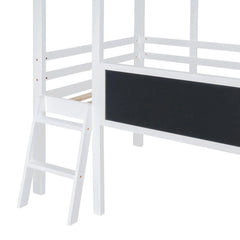 Bellemave® Twin Size House Loft Bed with Ladder and Slide,Blackboard and Light Strip on the Roof Bellemave®