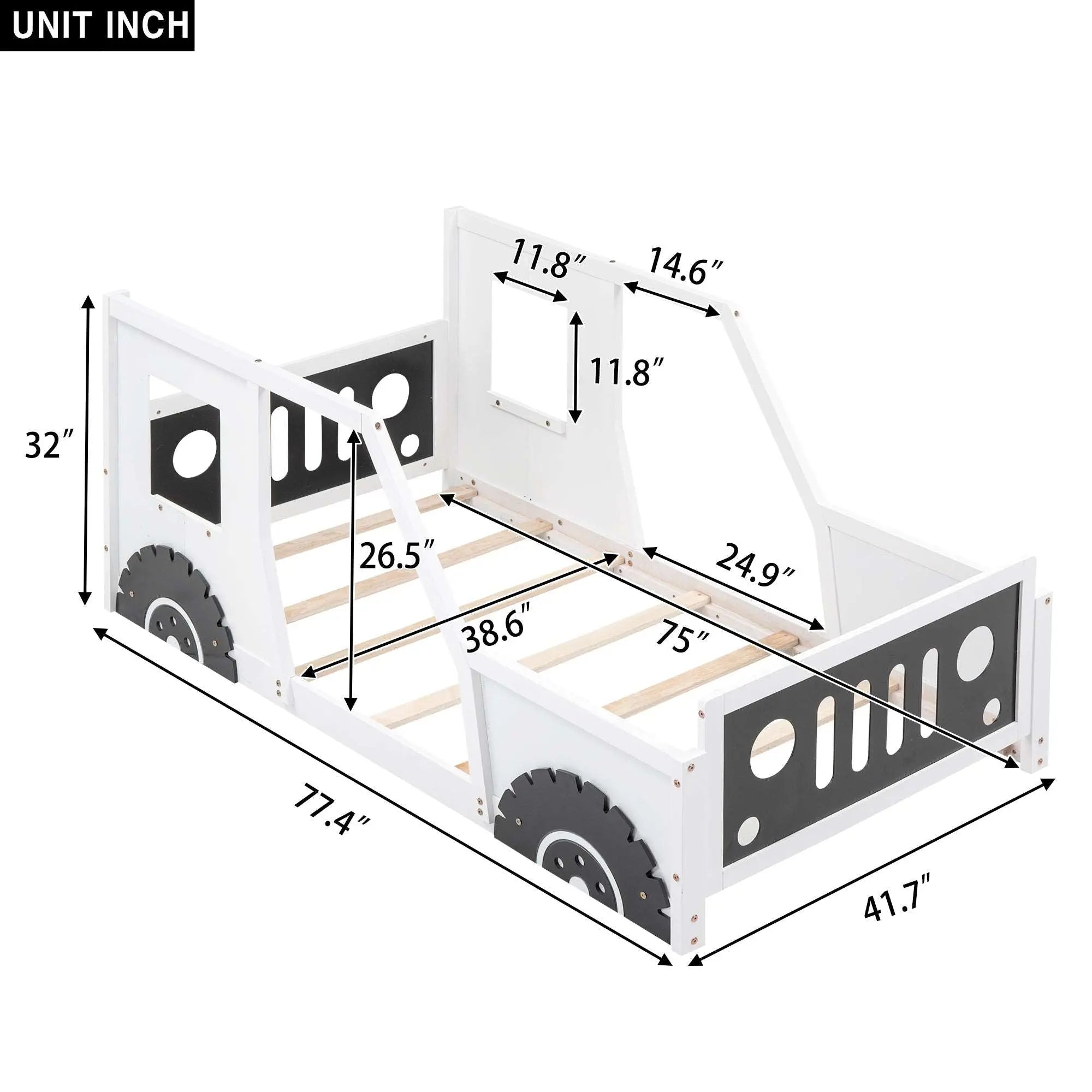 Bellemave Classic Car-Shaped Platform Bed with Wheels