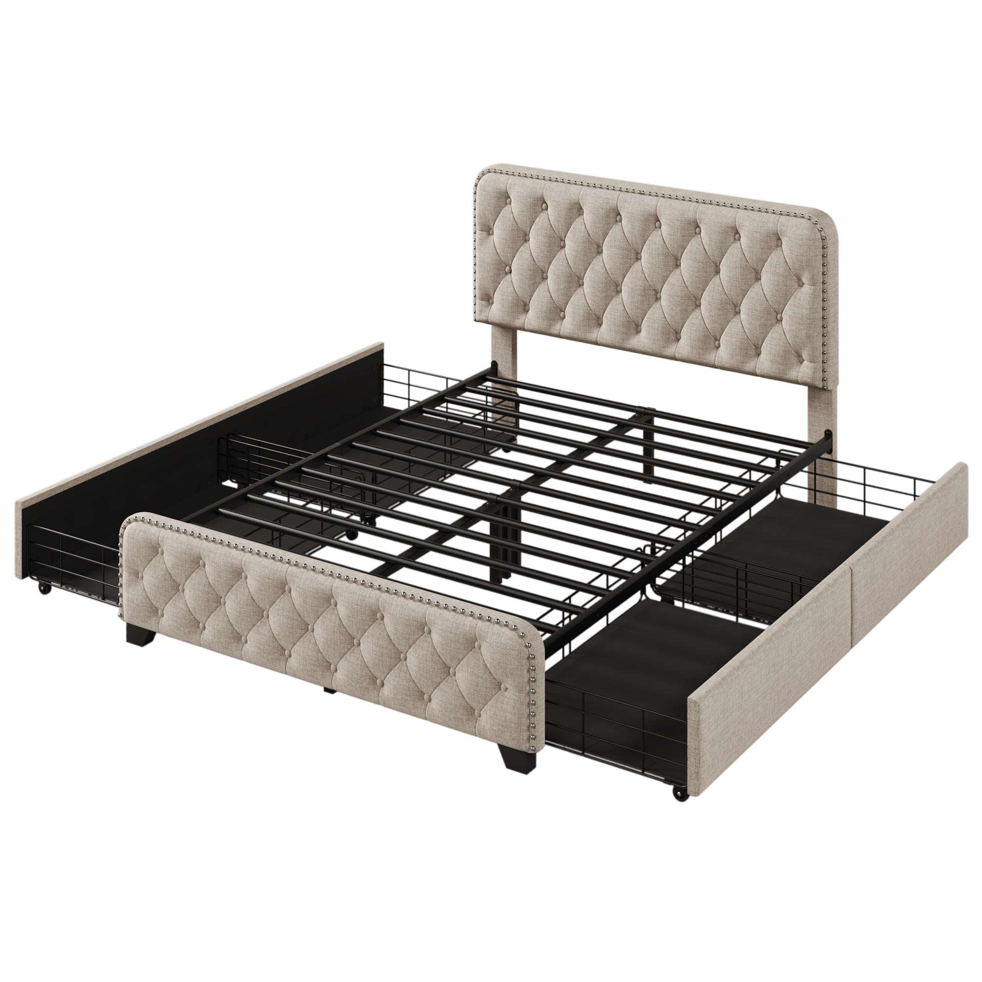 Bellemave Upholstered Platform Bed with 4 Drawers, Button Tufted Headboard and Footboard Sturdy Metal Support