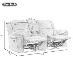 Bellemave® Home Theater Seating Manual Reclining Sofa with Hide-Away Storage, Cup Holders, 2 USB Ports, 2 Power Sockets Bellemave®