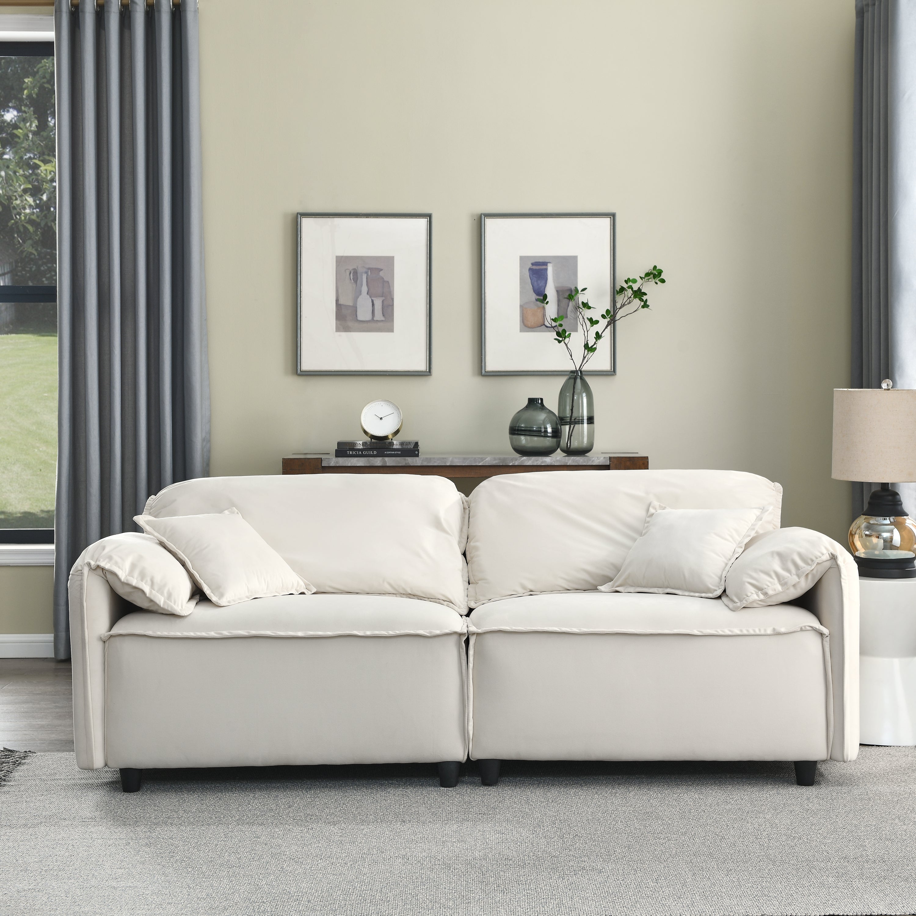 Bellemave 79" Velvet Upholstered Recliner Sofa with Pillows