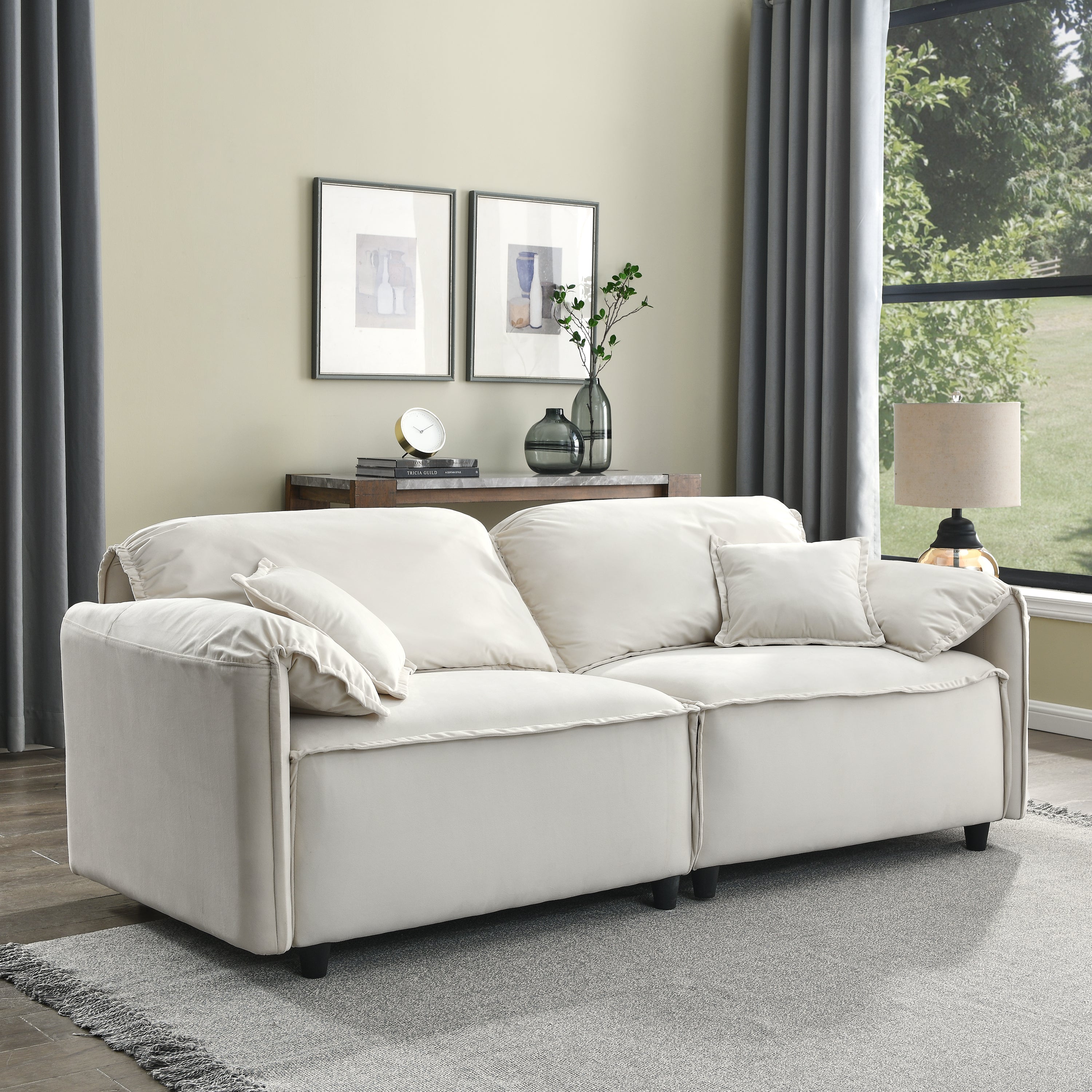 Bellemave 79" Velvet Upholstered Recliner Sofa with Pillows