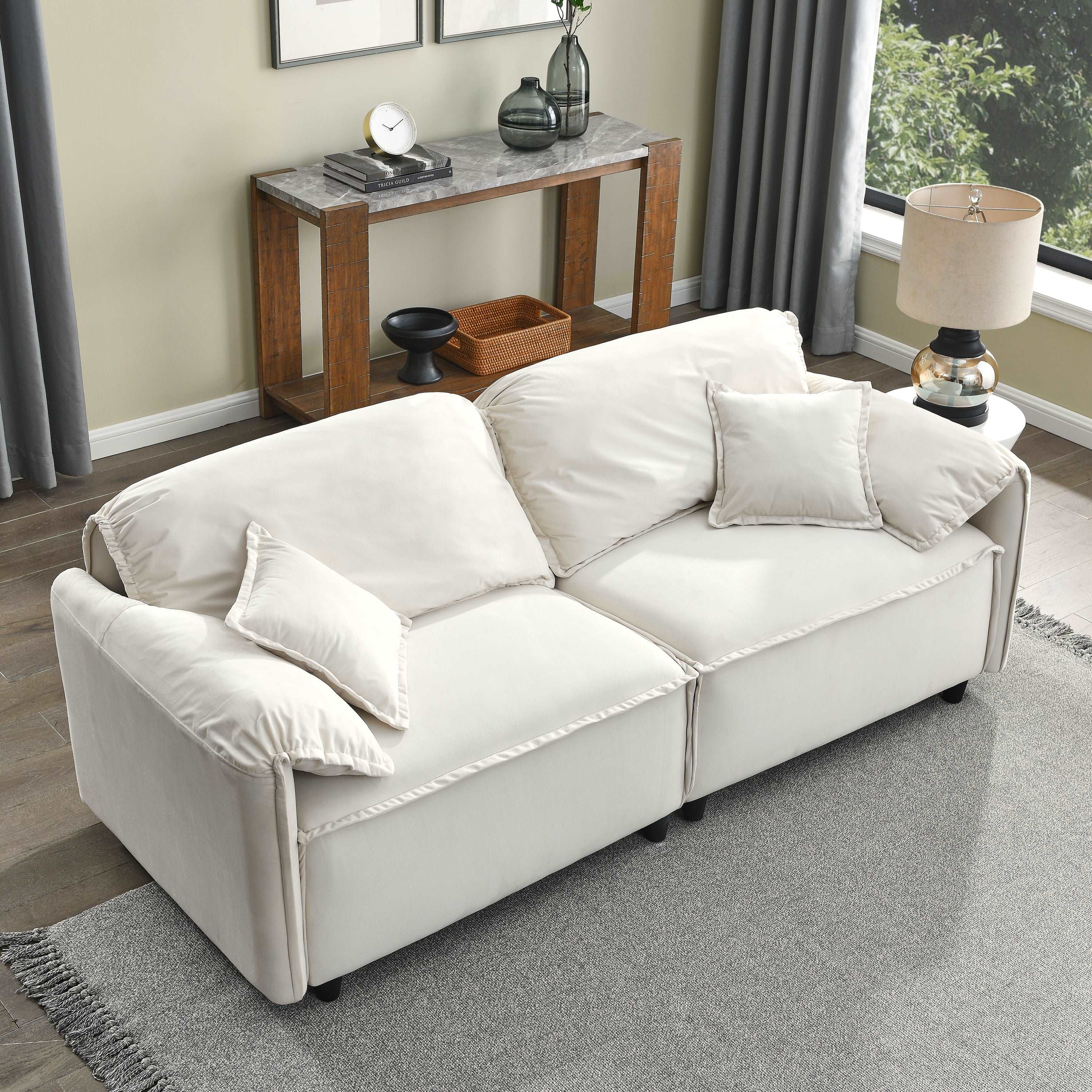 Bellemave 79" Velvet Upholstered Recliner Sofa with Pillows