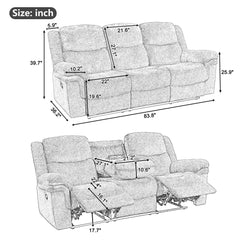 Bellemave® Home Theater Seating Manual Reclining Sofa with Cup Holder, 2 USB Ports, 2 Power Sockets Bellemave®