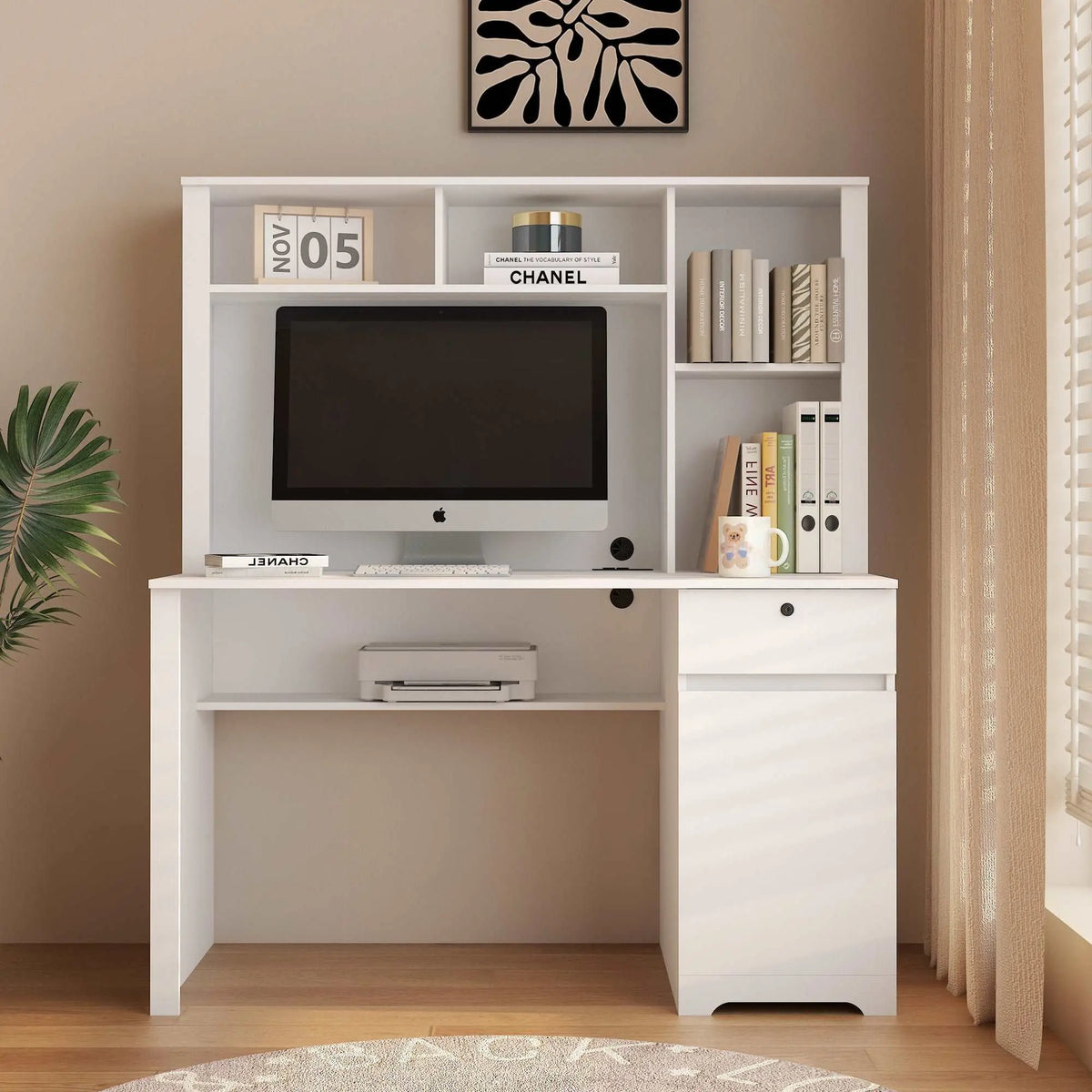 Bellemave® Computer Desk with Hutch & Bookshelf,with 3 AC Outlets and 2 USB Charging Ports Computer Desk with Hutch & Bookshelf,with 3 AC Outlets and 2 USB Charging Ports