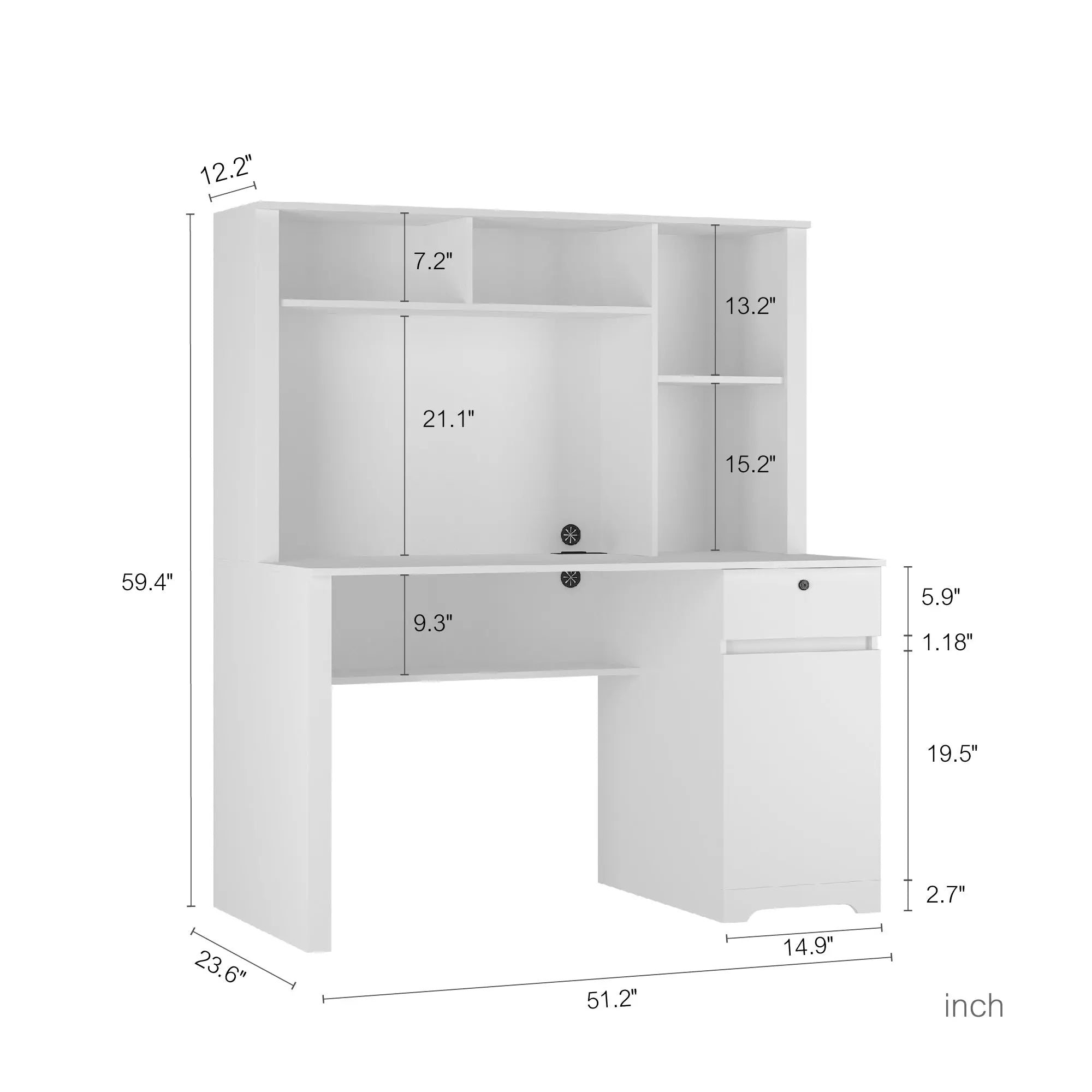 Bellemave® Computer Desk with Hutch & Bookshelf,with 3 AC Outlets and 2 USB Charging Ports Computer Desk with Hutch & Bookshelf,with 3 AC Outlets and 2 USB Charging Ports Bellemave®