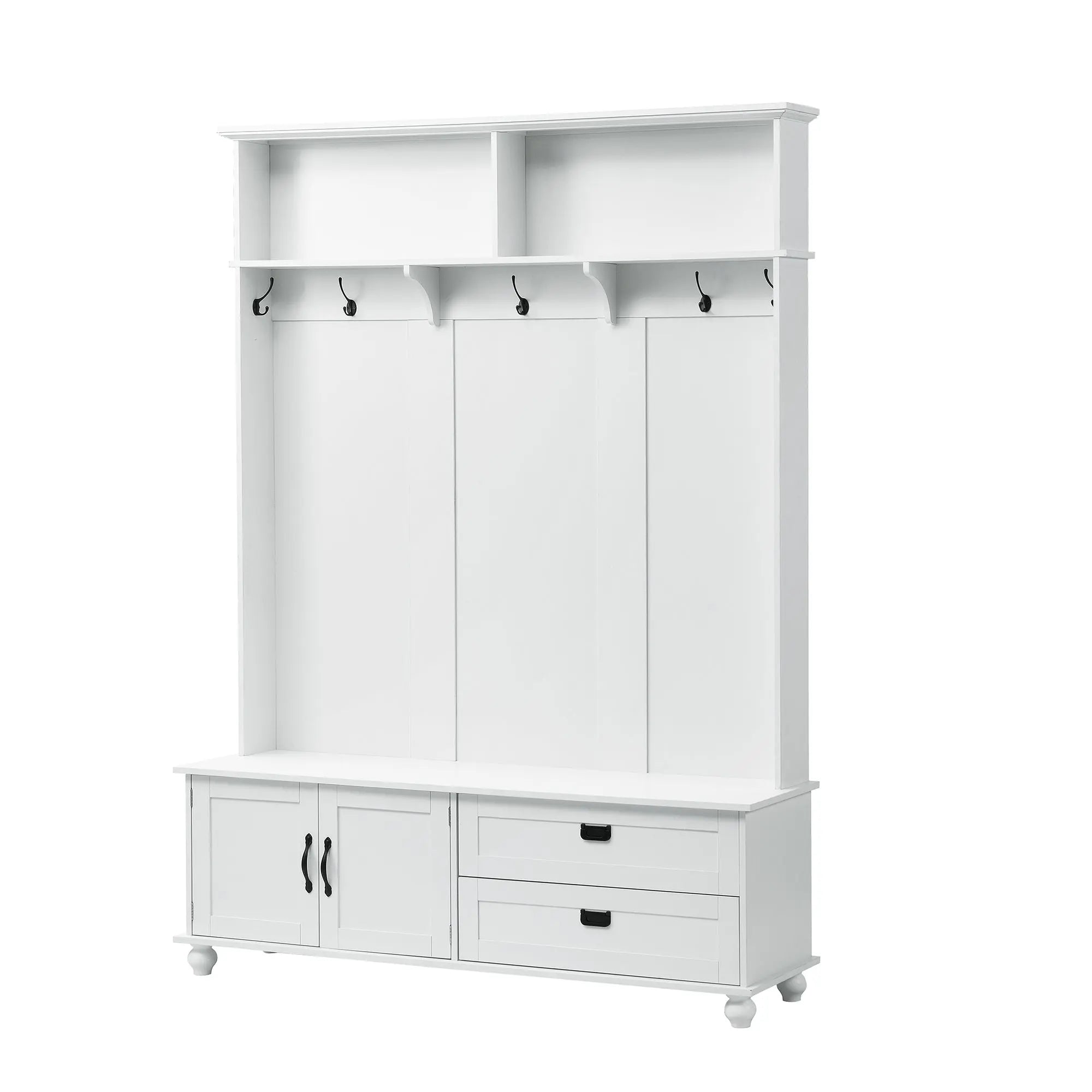 Bellemave® Modern Style Hall Tree with Storage Cabinet and 2 Large Drawers, Wide Mudroom Bench with 5 Coat Hooks Bellemave®