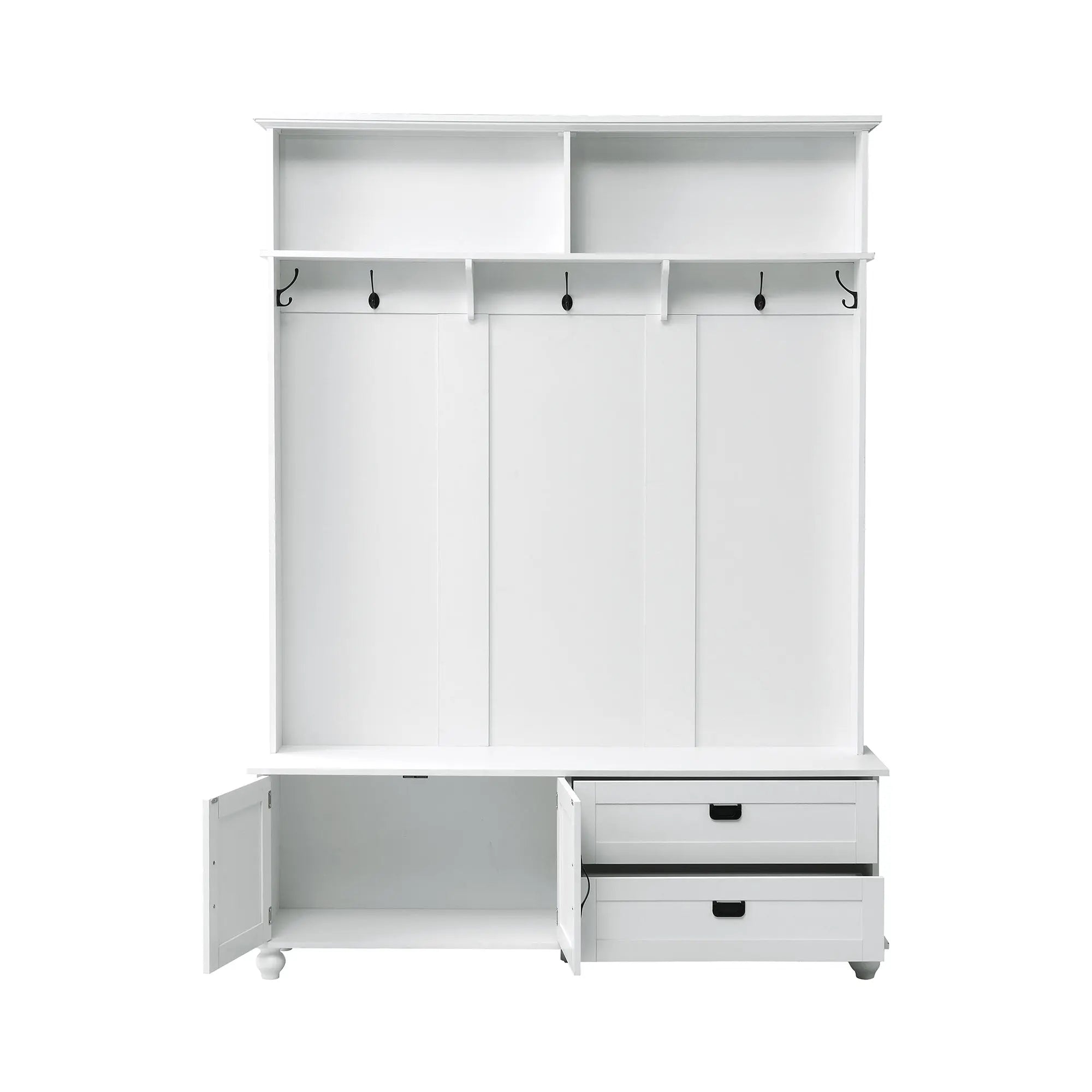 Bellemave® Modern Style Hall Tree with Storage Cabinet and 2 Large Drawers, Wide Mudroom Bench with 5 Coat Hooks Bellemave®