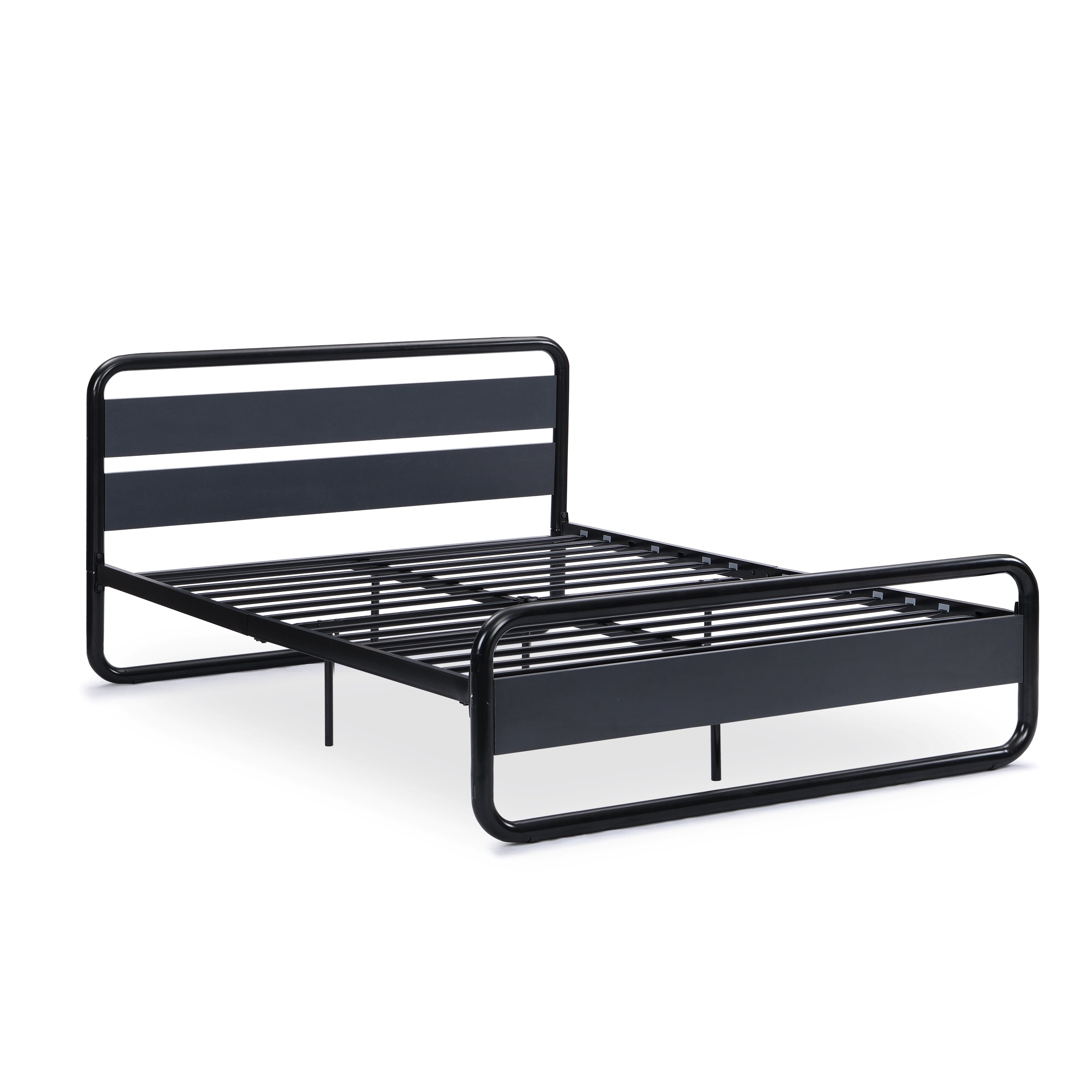 Bellemave® Queen Size Industrial Platform Bed with Rustic Headboard and Footboard, Strong Steel Slat Support Bellemave®